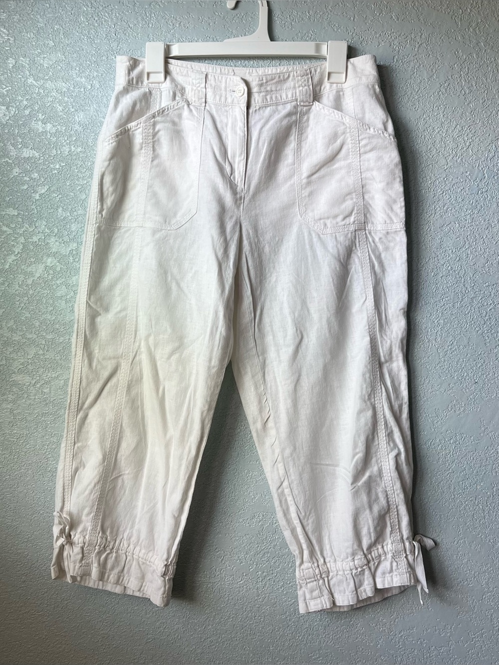 Y2K Jones New York Sport White Linen Cargo Capri Pants Size 8